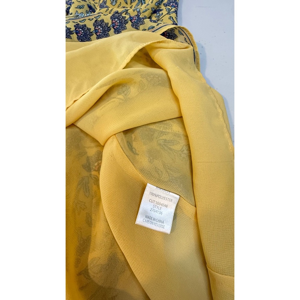 Max Studio Blouse Yellow Floral Ruffle Tie Neck Sleeveless Women Large - Picture 4 of 7